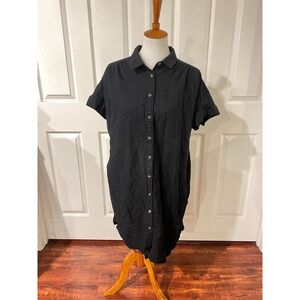 Well Worn Womens Black Linen Button Up Shirt Dress Sz Xl Minimalist Lagenlook
